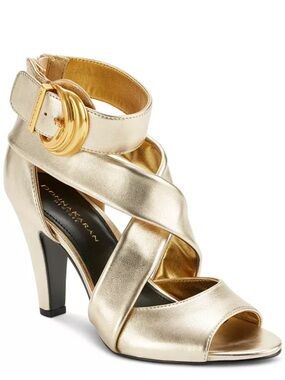 Donna Karan New York Metallic Gold Leather Strappy Heels – Size 6M